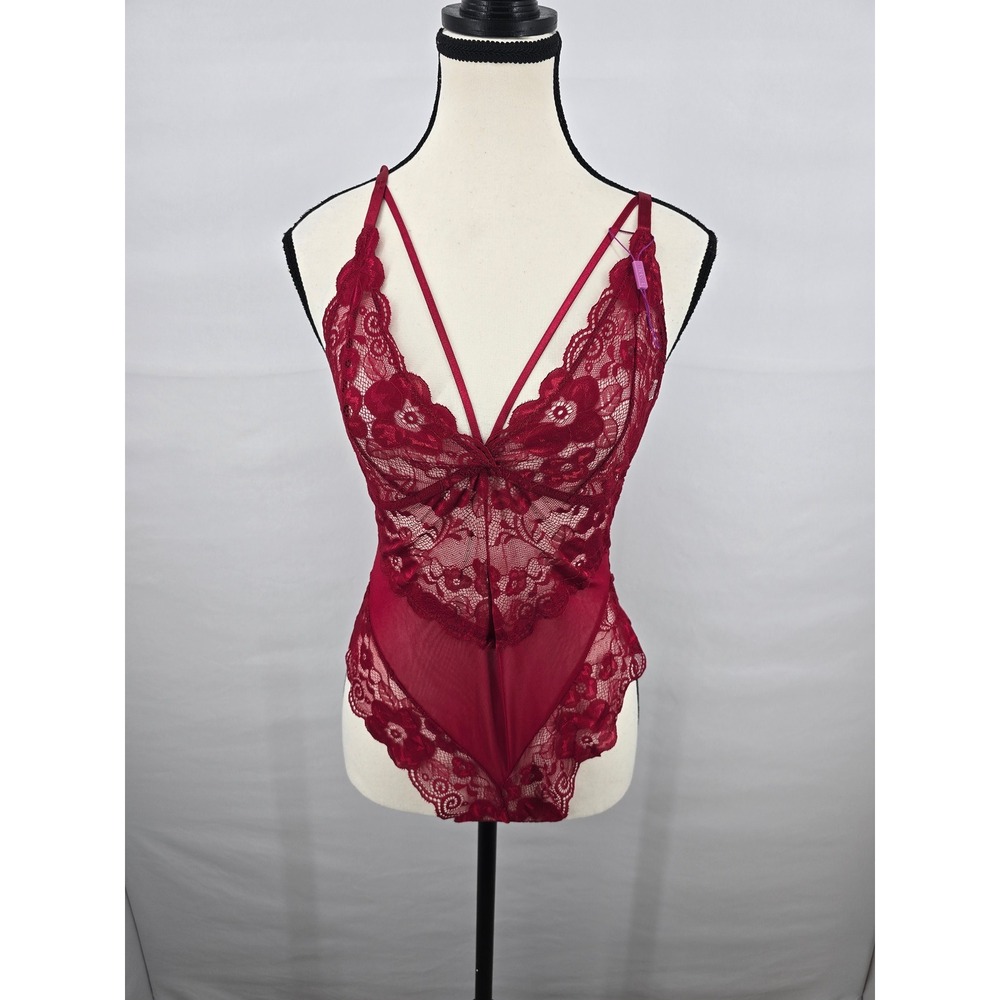 Avidlove Red Lace Teddy Lingerie Floral Mesh Strappy Bodysuit Medium 2810